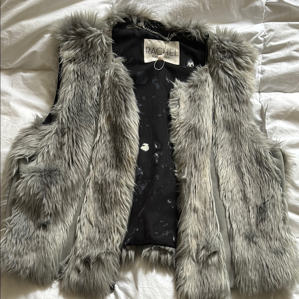 RACHEL Rachel Roy Gray Faux Fur Vest